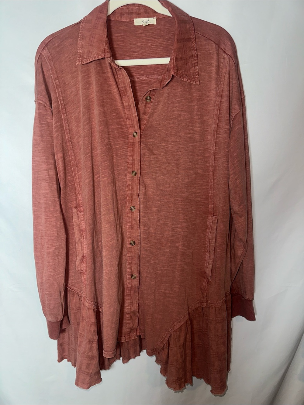 easel Washed Rust Button-Front Tunic Shirt